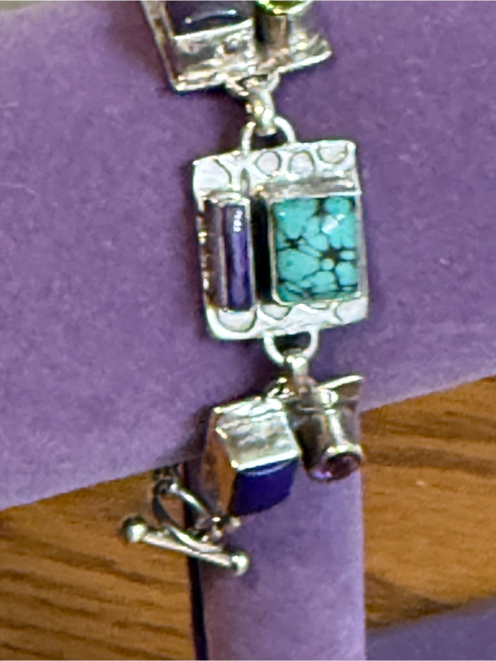 Sterling Silver 825 Multi Gemstone Stone Bracelet Fits 7.5 Peridot Turquoise Etc - Picture 4 of 16